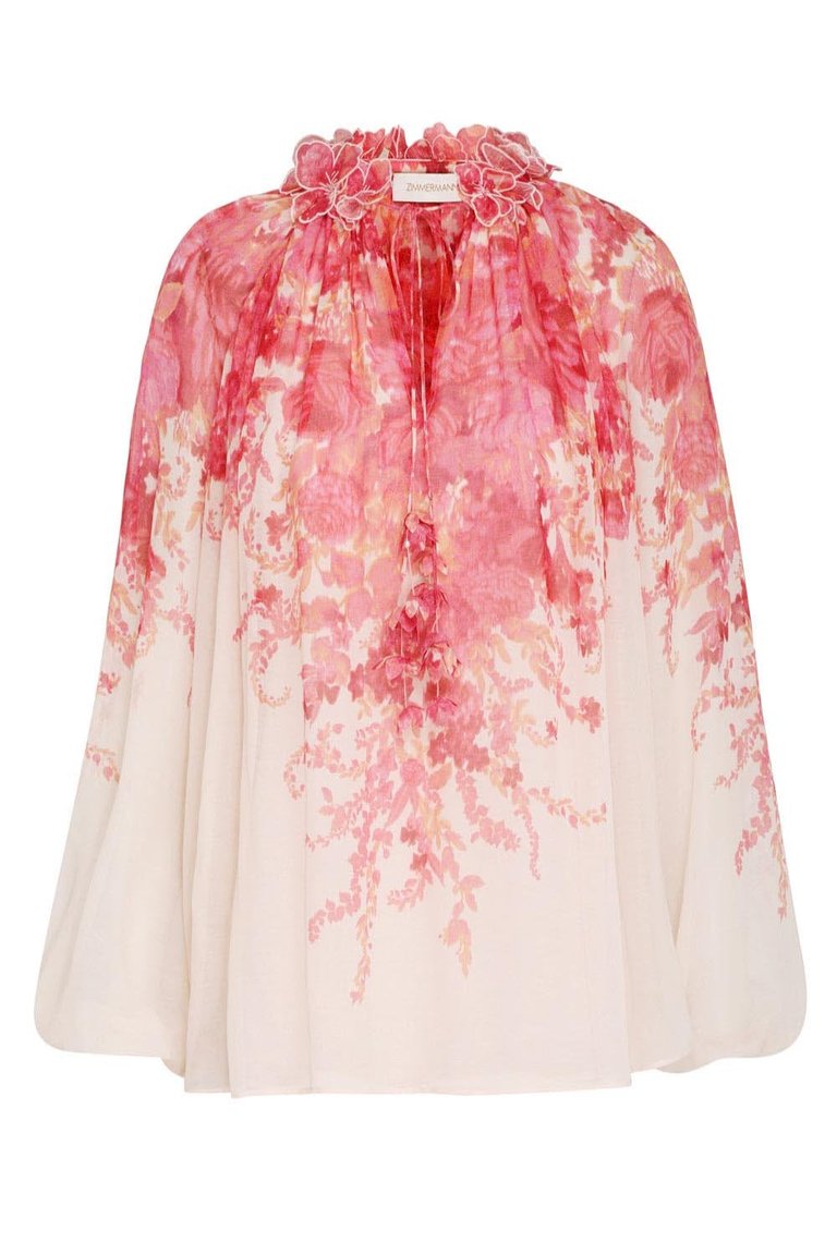 High Tide Billow Blouse - Pink Ikat Floral