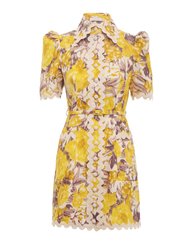 High Tide Ric Rac Mini Dress - Yellow Ikat Floral