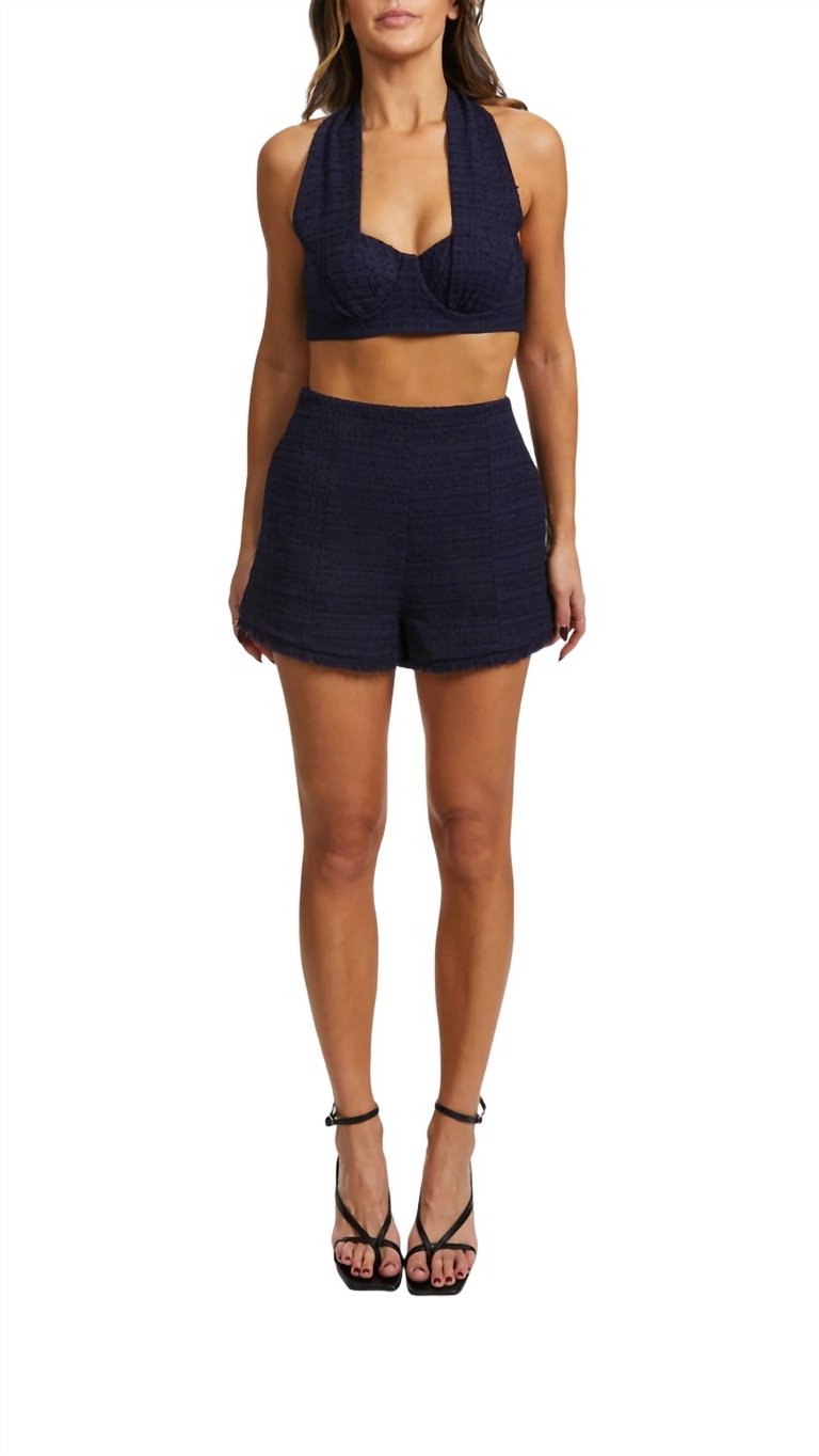 High Tide Tweed Shorts In Navy - Navy