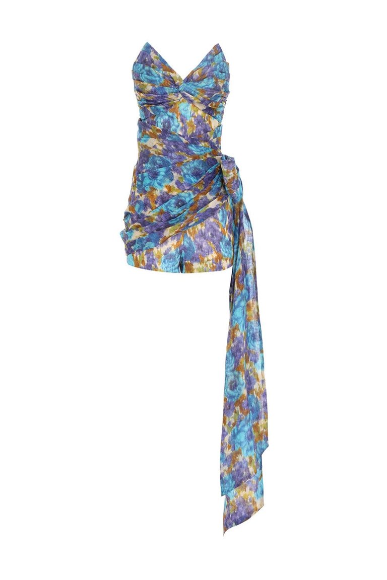 High Tide Wrap Playsuit - Blue Ikat Floral