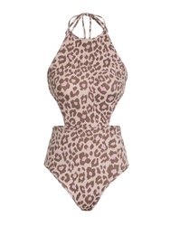 Jude Cut Out Halter Neck Swimsuit 1 Pc Leopard - Brown