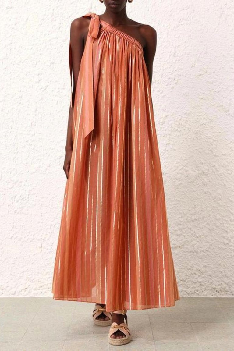 Junie Asymmetric Midi Dress - Caramel Multi