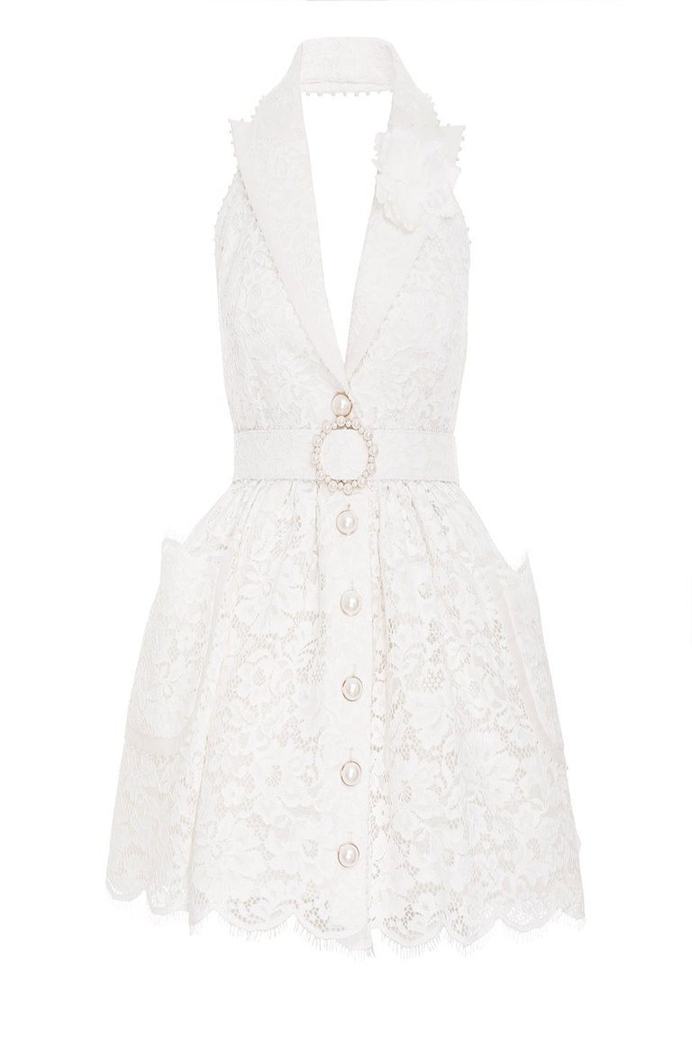 Lace High Tide Tuxedo Mini Dress - Ivory