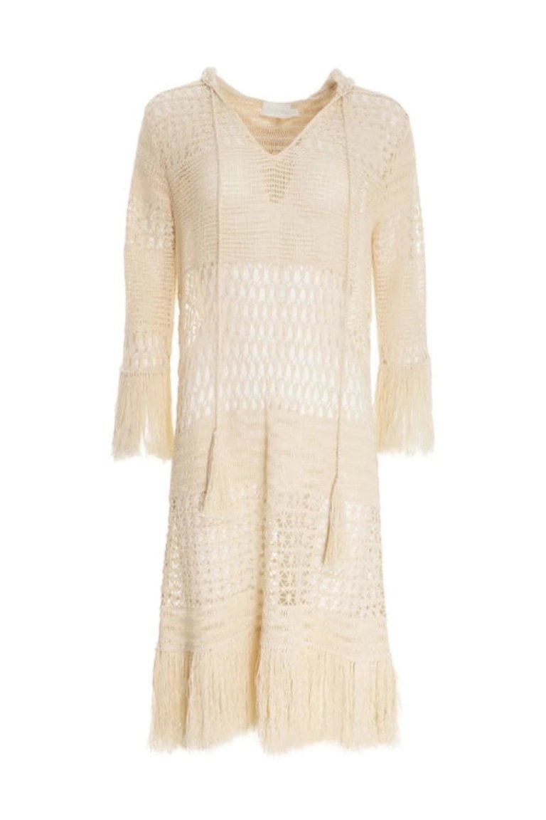 Laurel Knit Fringe Poncho - Natural