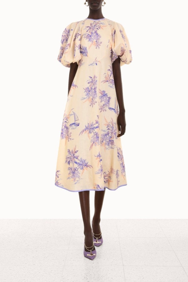 Linen Day Midi Dress - Pearl Palm Toile