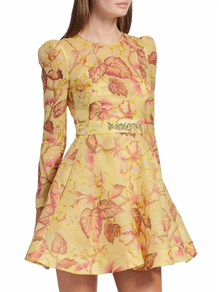 Matchmaker Floral Mini Dress In Yellow Hibiscus - Yellow Hibiscus