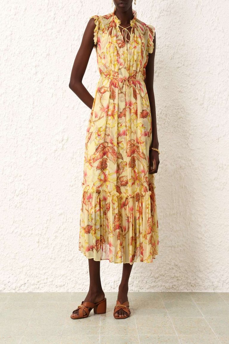 Matchmaker Flutter Midi Dress - Yellow Hibiscus