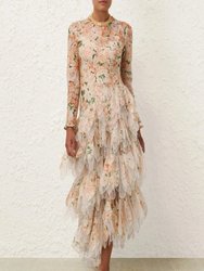 Natura Feather Midi Dress - Coral Azalea