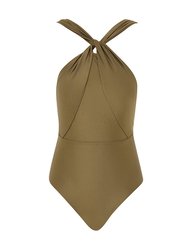 Ottie High Neck Draped One Piece Olive - Olive