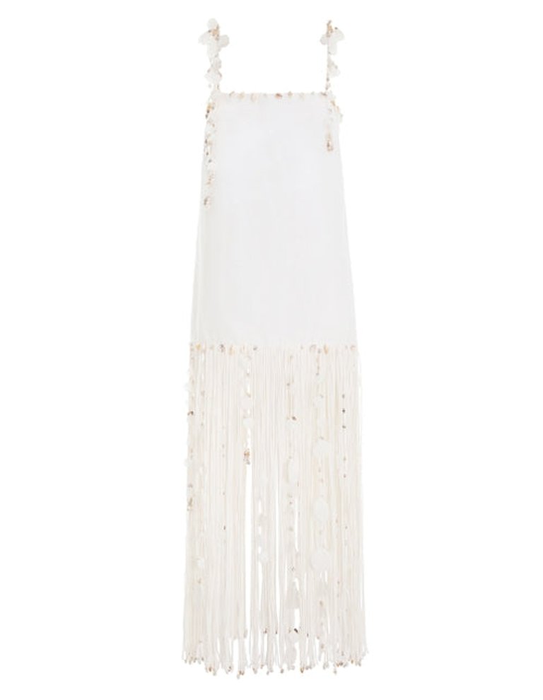 Postcard Shell Fringe Dress - Ivory