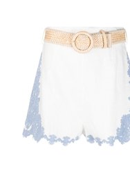 Raie Embroidered Trim Shorts, Ivory/Blue - Ivory/Blue