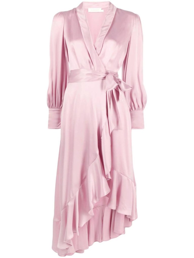 Silk Wrap Midi Dress In Pink