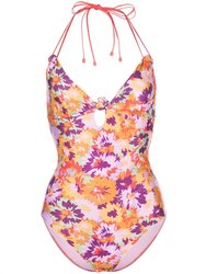 Violet Knotted 1Pc Mustard Floral Swimsuit - Multi