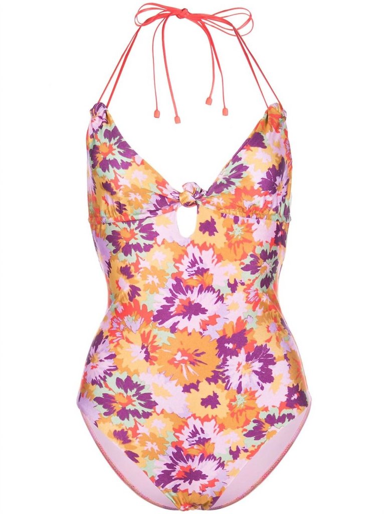 Violet Knotted 1Pc Mustard Floral Swimsuit - Multi