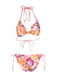 Violet Knotted Tie Straps Two Piece Bikini Swimsuit
