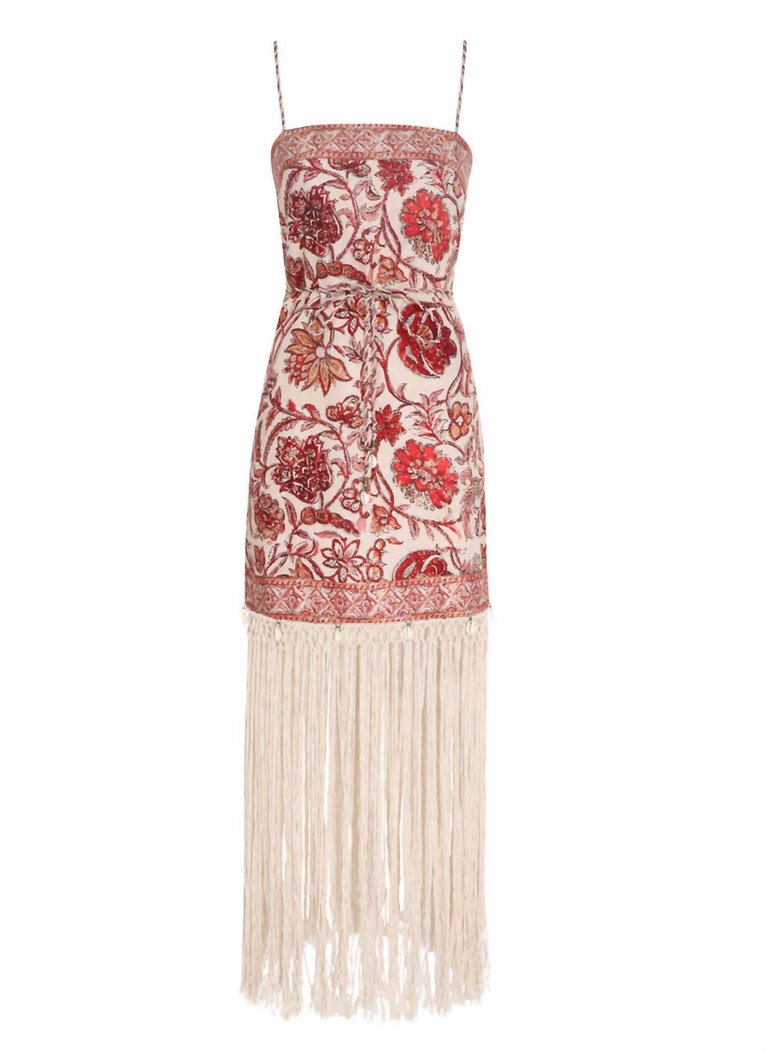 Vitali Fringe Mini Dress In Floral Sepia - Floral Sepia