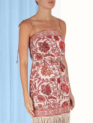 Vitali Fringe Mini Dress In Floral Sepia