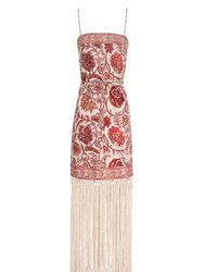Vitali Fringe Mini Dress - Sepia Floral