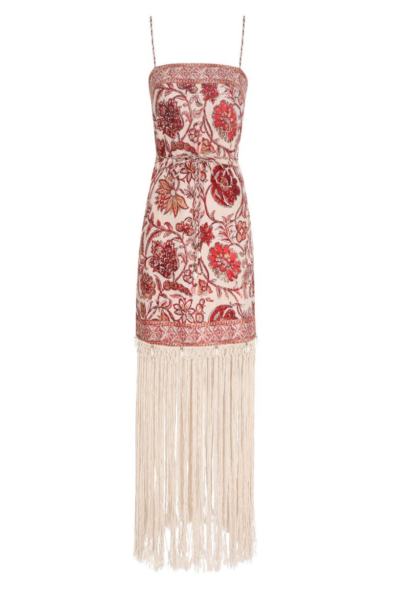 Vitali Fringe Mini Dress - Sepia Floral