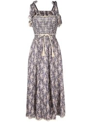 Vitali Shirred Midi Dress Indigo Daisy Floral - Blue