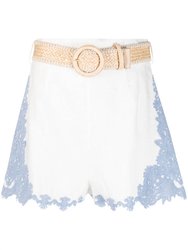 Women Raie Embroidered Trim Shorts - Ivory/Blue